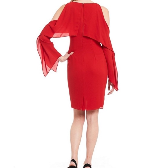 Halston Red drape sleeve dress Large - Picture 3 of 6